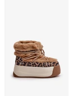 Kožené Dámské Sněhule Na Silné Podešvi S Kožešinou Leopard Big Star Hnědé