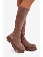 Dámské zateplené kozačky na platformě Big Star – béžové