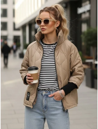 Dámská prošívaná přechodová bunda velbloudí barvy FashionStreet TY5543