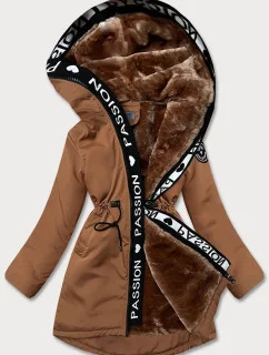 Dámská bunda v karamelové barvě s kožešinovou podšívkou (B8115-22)