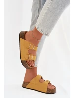 Dámské pantofle na korkové platformě se zlatými sponami Žluté Tovessa