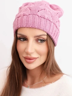 Dámská zimní čepice z vlny s krajkovým vzorem K427 tmavě růžová