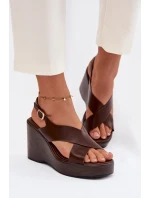 Dámské sandály z eko kůže na platformě Čokoládové Janivra