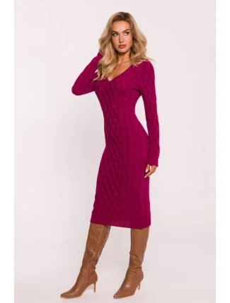 M824 Svetrové šaty s výstřihem do V - růžové