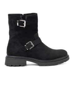Stylové dámské černé kotníčkové boty na plochém podpatku