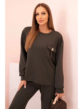 Komplet dámský máslový mikina a kalhoty s gumou khaki Komplet dámský máslový mikina a kalhoty s gumou khaki