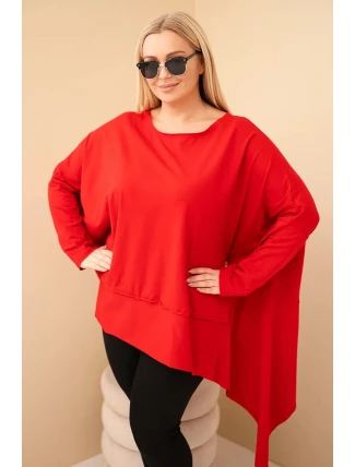 Dámská tunika Plus Size z bavlny s asymetrickým spodním lemem červená