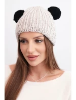 Dámská zimní čepice vlněná s bambulí K433 béžová