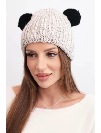 Dámská zimní čepice vlněná s bambulí K433 béžová