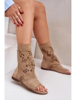 Zazoo 3437 Dámské Semišové Sandály S Holínkou Na Zip Béžové