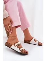 Dámské Plátěné Pantofle Na Korkové Platformě S Přezkami Bílé Osoffe