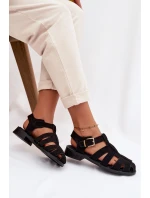 Dámské Římské Sandály Černé Janessa se Zlatým Přezkou