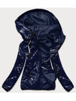 Tmavě modrá prošívaná bunda s kapucí (BR9776)