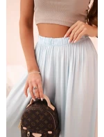 Dámské široké kalhoty z viskózy s elastickým pasem modré