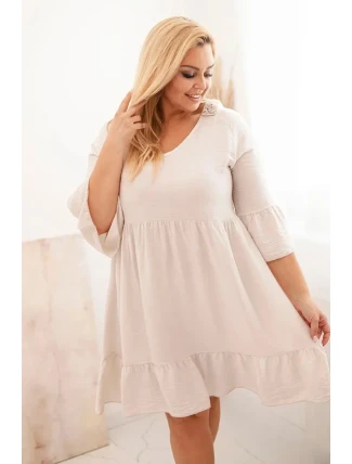 Dámské viskózové šaty Plus Size s ažurovou ozdobou béžová