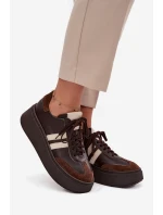 Kožené dámské tenisky na platformě Zazoo 3775 čokoládové