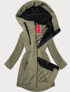 Lehce zateplená dámská bunda v olivové barvě s kapucí LHD (LHD-24589)
