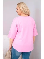 Dámská bavlněná oversize halenka Plus Size s výstřihem do V světle růžová