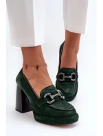 Kožené lodičky na masivním sloupku Laura Messi 2706 tmavě zelené Kožené lodičky na masivním sloupku Laura Messi 2706 tmavě zelené