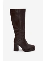 Dámské Kozačky Před Kolena Na Zip Podpatky Hnědé Selvia