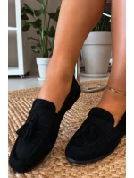 Dámské mokasíny s plochou podrážkou a třásněmi Černé Marilisse