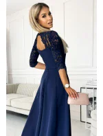 309-6 AMBER elegantní krajkové dlouhé šaty s výstřihem - ZELENÉ