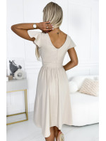 MATILDE - Béžové dámské šaty s výstřihem a krátkými rukávy 425-7