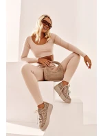 Kožené sportovní boty na platformě Maciejka 06191-10 Bežové