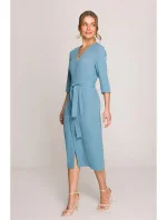 S396 Šaty se zavinovacími detaily ve střední délce - nebesky modré