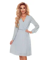 ISABELLE - Šedé dámské plisované šaty s dekoltem a dlouhými rukávy 313-11