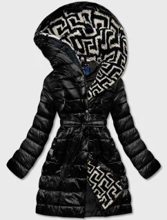 Lehká černá dámská zimní bunda se zateplenou kapucí (omdl-019)