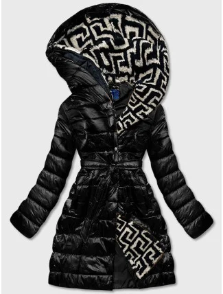 Lehká černá dámská zimní bunda se zateplenou kapucí (omdl-019)