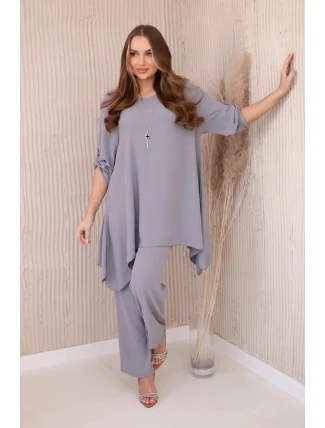 Sada halenky + kalhot s přívěskem šedý Sada halenky + kalhot s přívěskem šedý