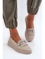 Lehké Dámské Mokasíny Kožené Na Platformě Beige LR590 S.Barski