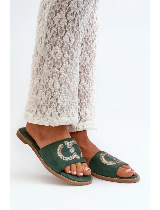 Dámské Ploché Žabky S Cekulemi S.Barski KV27-052 Zelené Dámské Ploché Žabky S Cekulemi S.Barski KV27-052 Zelené