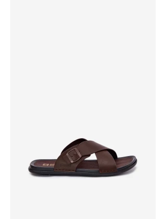 Kožené Pánské Pantofle S Přezkou Big Star RR174077 Hnědé