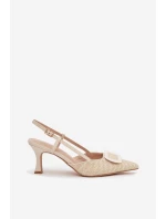Dámské sandály na podpatku s ozdobným prvkem Béžové Eslina