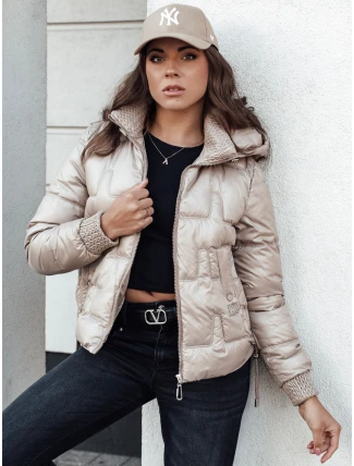 Dámská zimní bunda FASHWARM krátká prošívaná s kapucí velbloudí FashionStreet TY4638