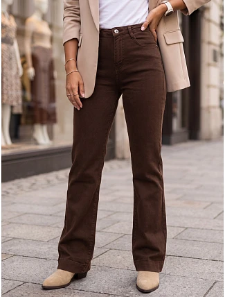 Dámské džíny s širokými nohavicemi a vysokým pasem, hnědé, FashionStreet UY3106 Dámské džíny s širokými nohavicemi a vysokým pasem, hnědé, FashionStreet UY3106