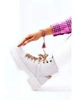 Kožené zateplené boty Bílé béžove Brescia