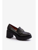 Dámské polobotky na robustním podpatku s ozdobou Černé Ranunca