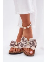 Dámské pantofle s mašlí na korkové platformě béžové Lisandrea