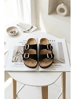 Semišové pantofle na korkové podrážce s přezkami Černé Tavira