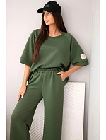 Dámská máslově měkká viskózová souprava mikina a široké kalhoty khaki Dámská máslově měkká viskózová souprava mikina a široké kalhoty khaki