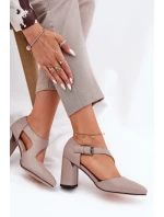 Kožené Lodičky Na Podpatku S Přezkou Vinceza 91133 Šedé