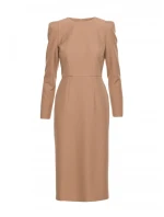 S412 Tužkové šaty s ozdobnými rameny - béžové S412 Tužkové šaty s ozdobnými rameny - béžové