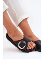 Dámské Pantofle Na Platformě Se Zlatou Přezkou Černé Jovira