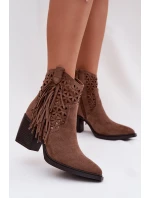 Dámské perforované kovbojky na podpatku s třásněmi Hnědé Calissey