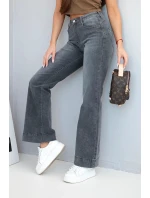 Dámské jeansové kalhoty s rovnými nohavicemi a vysokým pasem grafitové