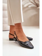 Lakované Baletky Na Nízkém Podpatku S Otevřenou Patou Černé Kairael